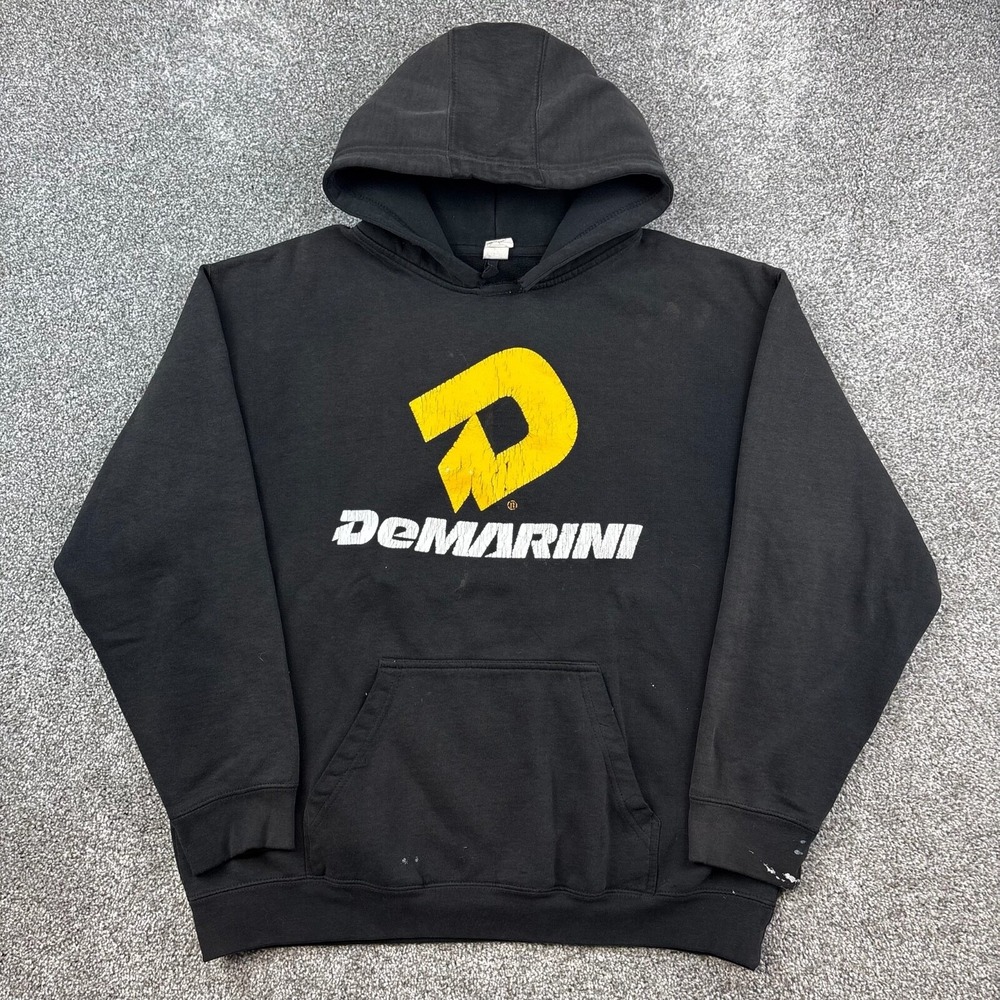 Vintage DeMarini Hoodie Mens XL Black Baseball Bats Pullover Outdoor Spellout